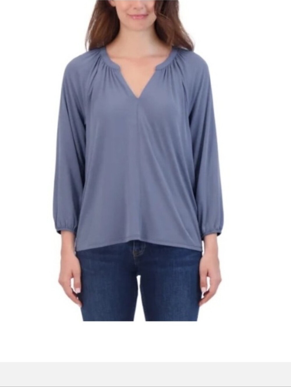 Lucky Medium Slate Blue Sandwash Split-Neck Top